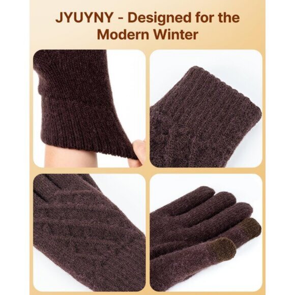 ⚡Women Brown Winter Warm Touchscreen Texting Knit Thermal Wool Lining Gloves - Picture 7 of 7